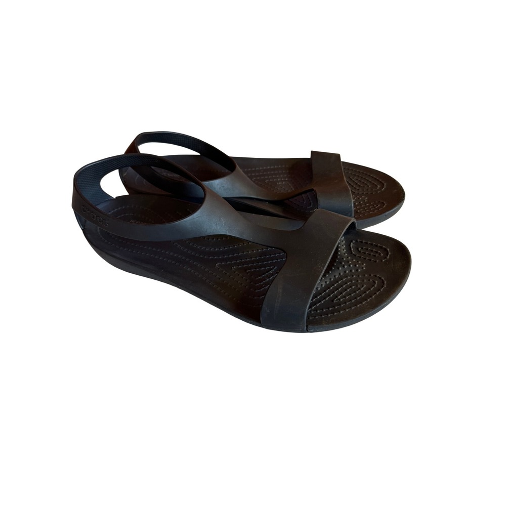 Crocs Serena Sandals Black Strappy Flat Comfort Shoes Womens 10